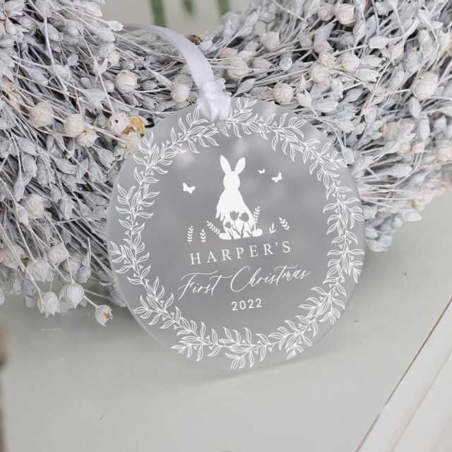 Personalised Baby's First Christmas Decoration, 1st Rabbit New Baby Gift, Bauble - image 1