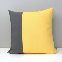 Buttercup Yellow & Grey Sunbrella?? Outdoor Pillow Cover in Modern Butter & Gray Color Block Cushions For Pool/Patio, Mazizmuse - thumbnail 1
