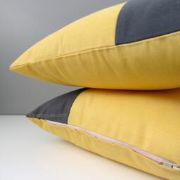 Buttercup Yellow & Grey Sunbrella?? Outdoor Pillow Cover in Modern Butter & Gray Color Block Cushions For Pool/Patio, Mazizmuse - thumbnail 2