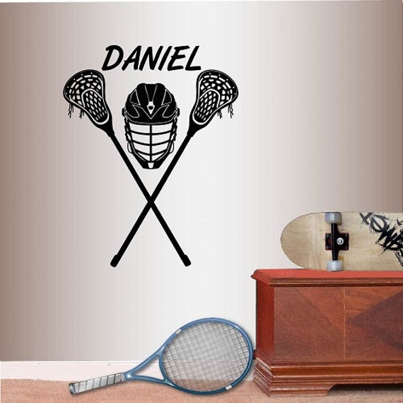 In-Style Decals Wall Vinyl Decal Home Decor Art Sticker Custom Name Boy Crossed Lacrosse Stick Helmet Sports Kids Room Removable Design 1355 - image 1