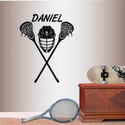 In-Style Decals Wall Vinyl Decal Home Decor Art Sticker Custom Name Boy Crossed Lacrosse Stick Helmet Sports Kids Room Removable Design 1355 - thumbnail 1