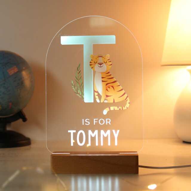 Animal Alphabet Led Night Light Personalised New Baby Nursery Decor - image 1