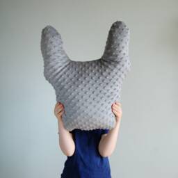 "French Bulldog Svg Throw Pillow Frenchie Stuffed Animal Shaped Blue Fabric Dog Pattern Mom 16""x 16" - thumbnail 2