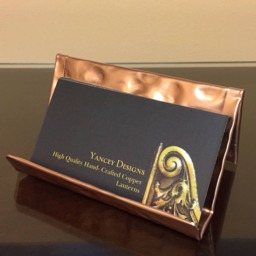 Hammered Copper Business Card Holder - Handcrafted Desk Accessory, Usa Made Office Decor - thumbnail 2