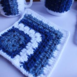 Table Napkins Christmas Crochet New Year Handmade Present Gift Home Decor White Blue Set Cup Warmer Cups Warm Button - thumbnail 2