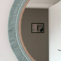 Green Jute Mirror, Round Large Modern Wall Mirror, Handmade Bohemian Style Mirror, New House Gift, Kids Bedroom Hanging, Next Day Shipping - thumbnail 2