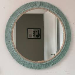 Green Jute Mirror, Round Large Modern Wall Mirror, Handmade Bohemian Style Mirror, New House Gift, Kids Bedroom Hanging, Next Day Shipping - thumbnail 4