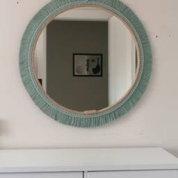 Green Jute Mirror, Round Large Modern Wall Mirror, Handmade Bohemian Style Mirror, New House Gift, Kids Bedroom Hanging, Next Day Shipping - thumbnail 3