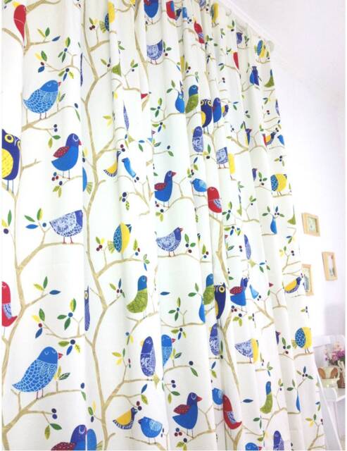 Window Curtain Panel/Window Treatment/Cafe Valance/Kitchen/Child Playroom/Bathroom Shower Curtain/Nursery-Owl Birds Tree, Free Gift - image 1