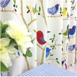 Window Curtain Panel/Window Treatment/Cafe Valance/Kitchen/Child Playroom/Bathroom Shower Curtain/Nursery-Owl Birds Tree, Free Gift - thumbnail 2