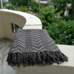 Dark Gray Throw, Bedspread, Sofa Blanket, Couch Coverlet, Bed Runner With Tassels, Living Room Decor, Hand Loom Decorative, Mudcloth Bedding - thumbnail 3