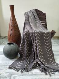 Dark Gray Throw, Bedspread, Sofa Blanket, Couch Coverlet, Bed Runner With Tassels, Living Room Decor, Hand Loom Decorative, Mudcloth Bedding - thumbnail 1