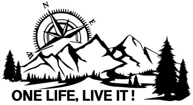 Mountain Compass Decal One Life Live It Car Bonnet Side Sticker Vinyl Graphic Off Road Motorhome Caravan Camper Van Campervan Wall Art Windo