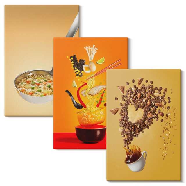 Canvas Wall Art Set Of 3 - Kitchen Food & Drink Themes, Orange Large, Drinks Decor - image 1