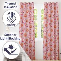Cute Kawaii Donut & Strawberry Drink Pattern Blush Pink Background Seamless Readymade Eyelet Ring Top Thermal 100% Blackout Curtains - thumbnail 3