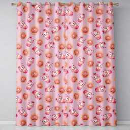 Cute Kawaii Donut & Strawberry Drink Pattern Blush Pink Background Seamless Readymade Eyelet Ring Top Thermal 100% Blackout Curtains - thumbnail 2