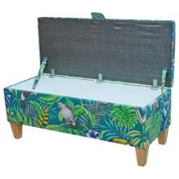 Rainforest Print Storage Bench - Teal Tropical Animal Ottoman Handmade in Britain - thumbnail 2