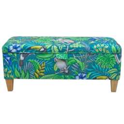 Rainforest Print Storage Bench - Teal Tropical Animal Ottoman Handmade in Britain - thumbnail 3