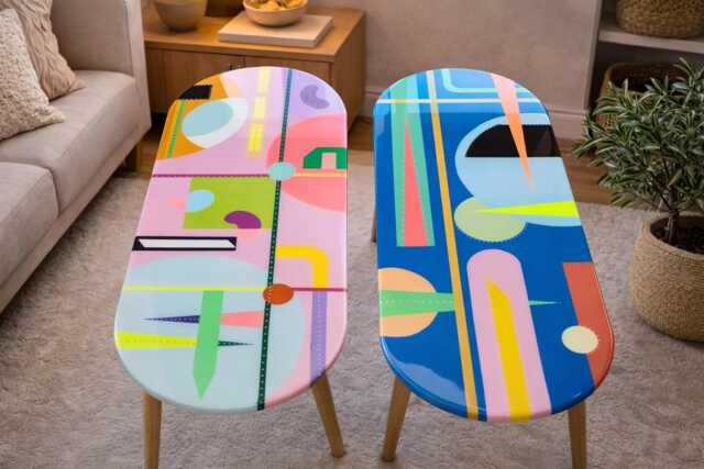 Handmade Psychedelic Epoxy Side Table, Abstract Art Furniture - image 1