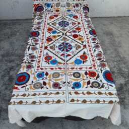 Handmade Cotton Suzani Quilt, Floral Embroidered Bedspread, Home Decor - thumbnail 2