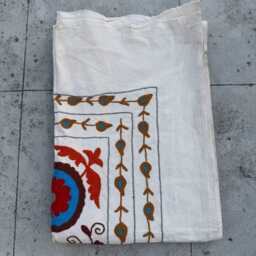 Handmade Cotton Suzani Quilt, Floral Embroidered Bedspread, Home Decor - thumbnail 4