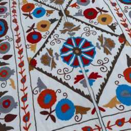 Handmade Cotton Suzani Quilt, Floral Embroidered Bedspread, Home Decor - thumbnail 3
