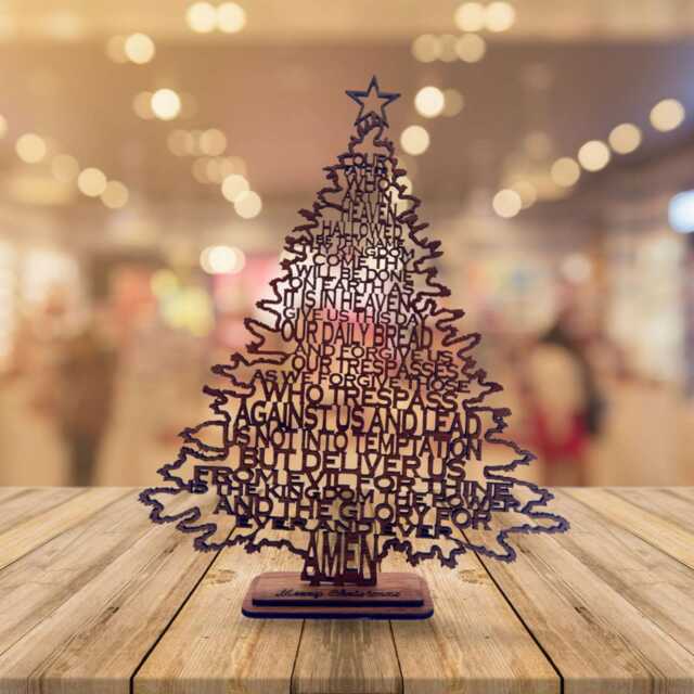 Lords Prayer Wooden Christmas Tree, Holiday Festive Table Decor, Christian Gift, Modern Tree - image 1