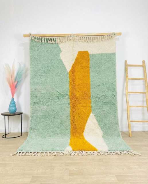 Teal Moroccan Berber Rug, Handwoven Wool Shag Boho Nursery Authentic Beni Ourain Carpet, Large Area Rug - image 1