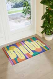 Elizabeth Olwen Bonjour Indoor Outdoor Doormat - French Welcome Entrance Rug Colourful Home Decor Housewarming Gift 90x60cm
