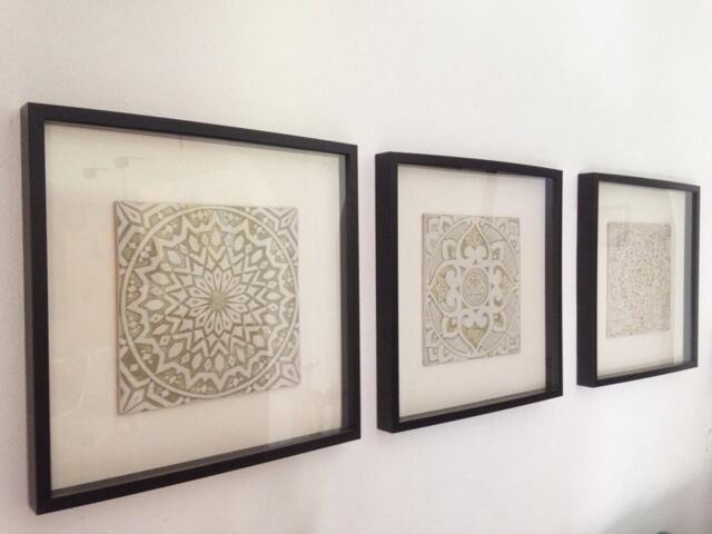3 Wall Hangings For Decor Boho Design, Ceramic Tile, Garden With Ethnic Designs, Art, Tiles Mix 30cm Beige&white - image 1