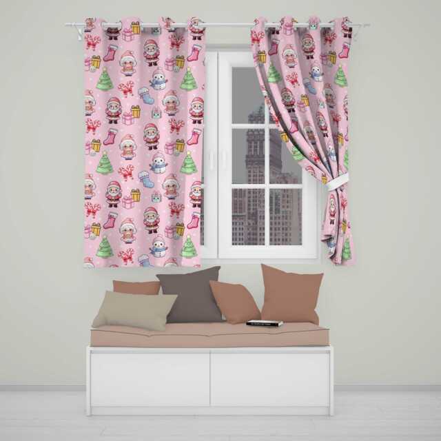 Cute Santa Snowman Gifts Candy Cane Blush Background Seamless Pattern Readymade Eyelet Ring Top Thermal 100% Blackout Curtains - image 1
