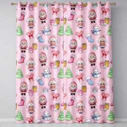 Cute Santa Snowman Gifts Candy Cane Blush Background Seamless Pattern Readymade Eyelet Ring Top Thermal 100% Blackout Curtains - thumbnail 2