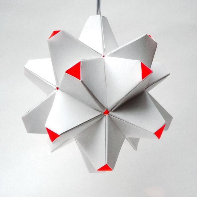 Paper Origami Lamp. White & Orange. 60 Sides. - Polyhedra Luminaria Series - image 1