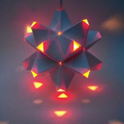 Paper Origami Lamp. White & Orange. 60 Sides. - Polyhedra Luminaria Series - thumbnail 3