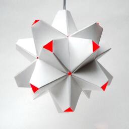 Paper Origami Lamp. White & Orange. 60 Sides. - Polyhedra Luminaria Series - thumbnail 1