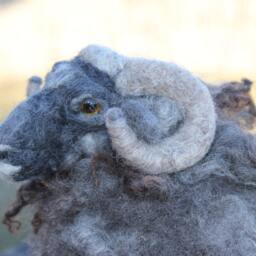 Needle Felted Ram Sculpture Handmade Wool Art, Home Decor - thumbnail 2