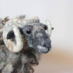 Needle Felted Ram Sculpture Handmade Wool Art, Home Decor - thumbnail 3