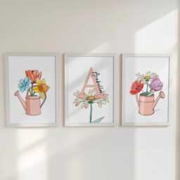 Wildflower Personalised Set Of 3 Girls Prints, Kids Custom Name Posters, Pink Decor Wall Art Gift For Nursery, Bedroom Or Playroom, Flowers - thumbnail 2