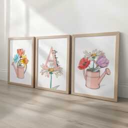 Wildflower Personalised Set Of 3 Girls Prints, Kids Custom Name Posters, Pink Decor Wall Art Gift For Nursery, Bedroom Or Playroom, Flowers - thumbnail 1