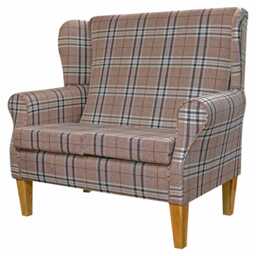 Beige Tartan Wingback Sofa - Handmade Plaid Upholstered Made To Order in Britain - thumbnail 1