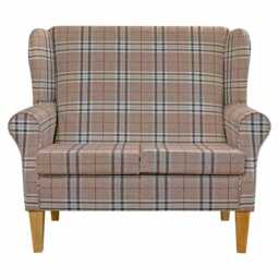 Beige Tartan Wingback Sofa - Handmade Plaid Upholstered Made To Order in Britain - thumbnail 2