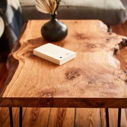 Unique Coffee Table Rose Oak Tree Edge Sideboard Hairpin Legs Rustic Design Handmade Trunk - thumbnail 3