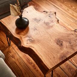 Unique Coffee Table Rose Oak Tree Edge Sideboard Hairpin Legs Rustic Design Handmade Trunk - thumbnail 2