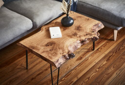 Unique Coffee Table Rose Oak Tree Edge Sideboard Hairpin Legs Rustic Design Handmade Trunk