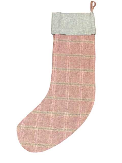 Tweed 100% Wool Christmas Stocking in Baby Light Pink & Blue Windownpane Design - image 1