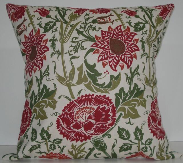 New 18x18 Inch Designer Handmade Pillow Case in Red, & Two Shades Of Green On Natural