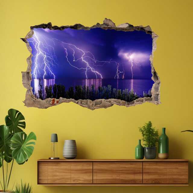 Thunderstorm Lightning Over Sea Wall Decal Sticker Mural Poster Print Art Home Office Decor - Cf26 - image 1