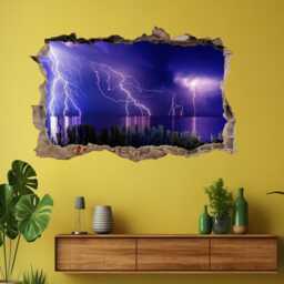 Thunderstorm Lightning Over Sea Wall Decal Sticker Mural Poster Print Art Home Office Decor - Cf26 - thumbnail 1