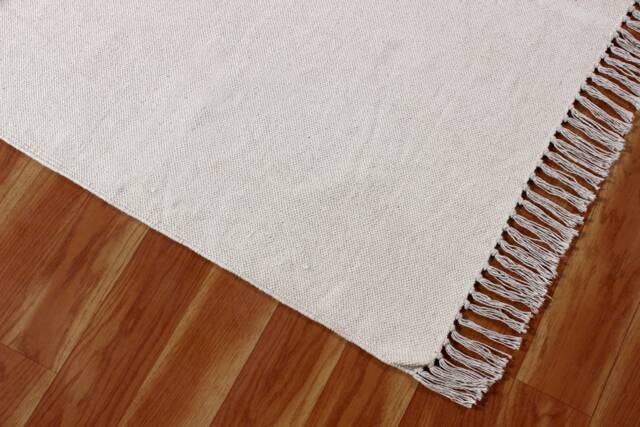 Hand Block Printed Cotton Rug Boho Beige Area Carpet For Kitchen, Patio, Yoga - image 1