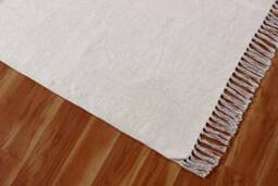 Hand Block Printed Cotton Rug Boho Beige Area Carpet For Kitchen, Patio, Yoga